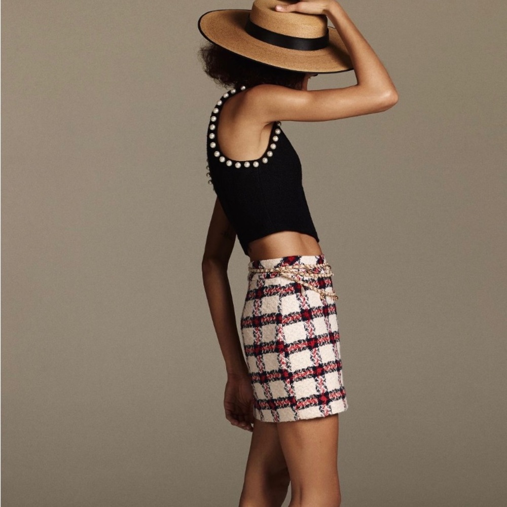 Anthropologie Endless Rose plaid tweed mini skirt